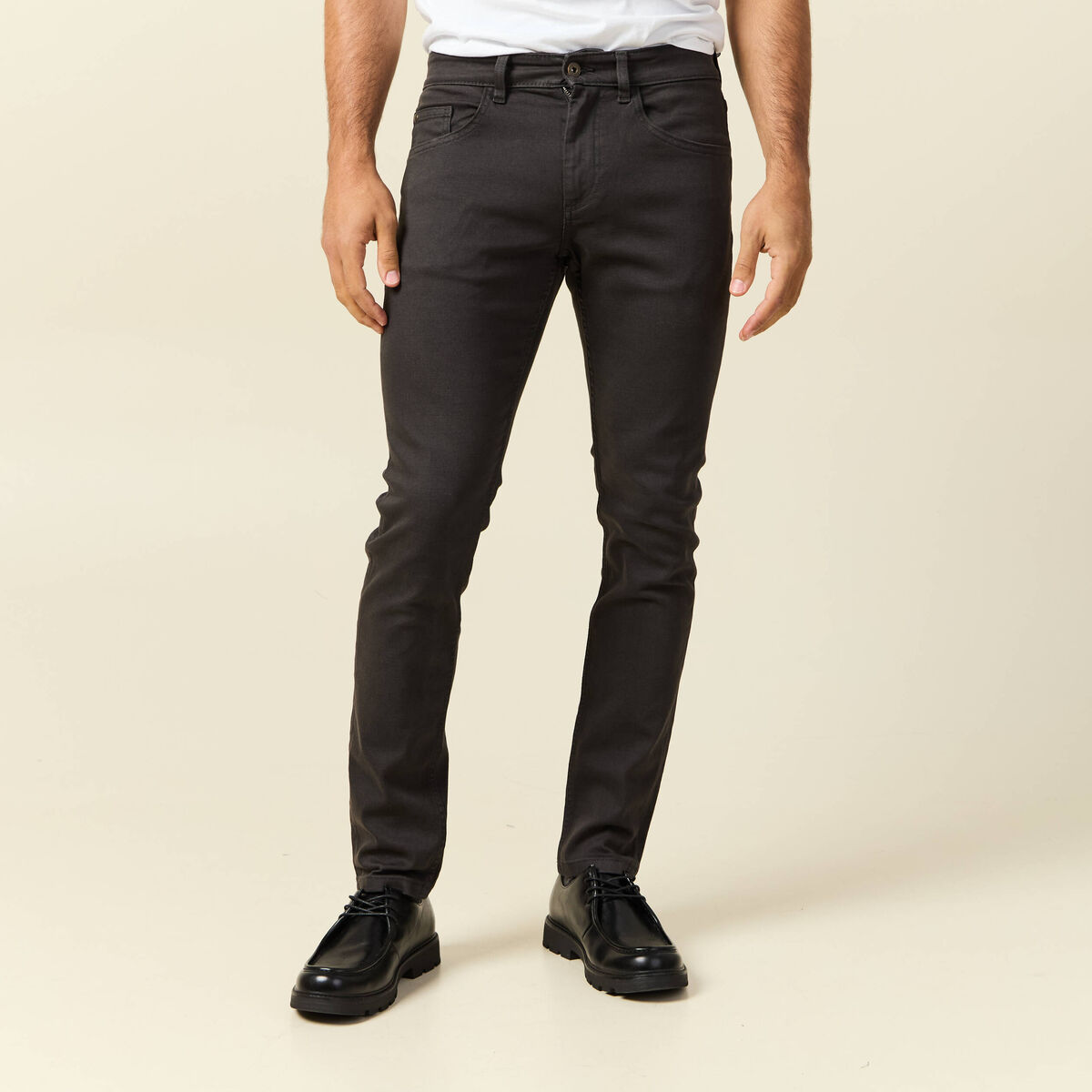 Jeans slim 5 poches marron homme