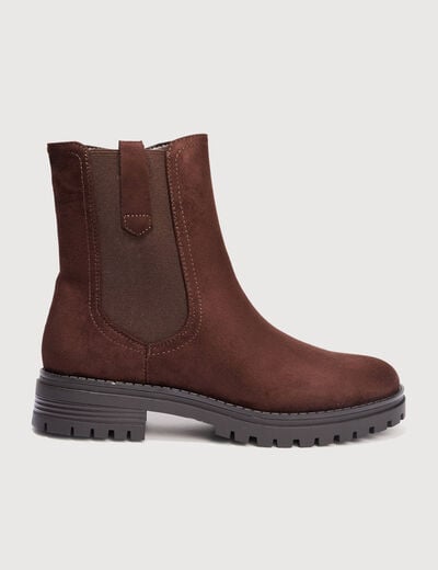 Bottines &agrave; semelle crant&eacute;e marron fonc&eacute; femme