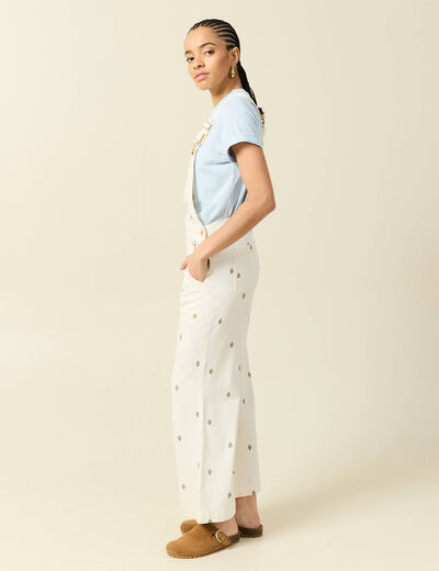 Salopette en jeans &agrave; fines bretelles denim blanc femme