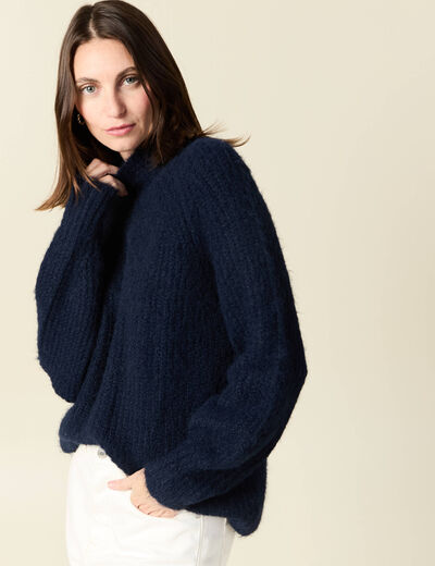 Pull manches longues bleu marine femme