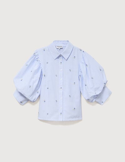 Chemise ample manches coude bleu ciel femme