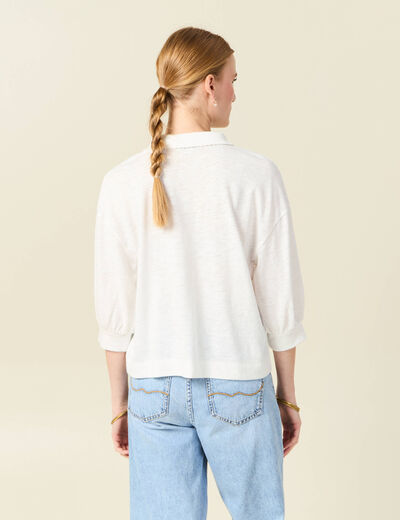 Polo manches 3/4 ecru femme