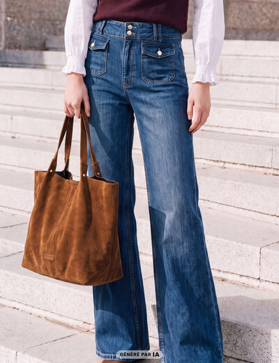Jeans bootcut taille haute bleu femme