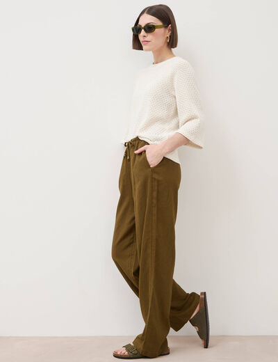 Pantalon standard fluide vert olive femme