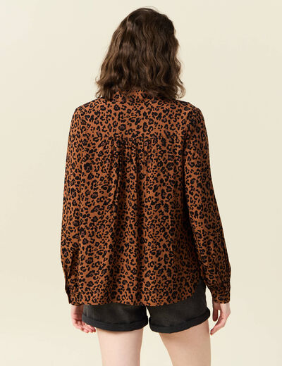 Chemise manches longues fluide marron foncé femme