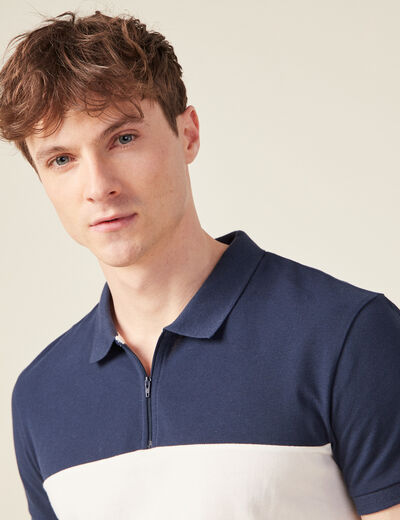 Polo manches courtes zippé bleu marine homme