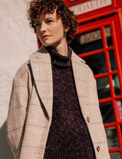 Manteau droit long col tailleur rouge clair femme