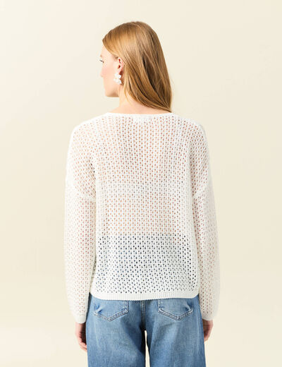 Pull manches longues ajouré ecru femme