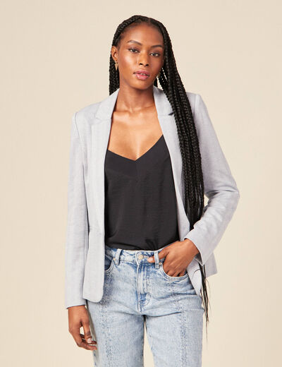 Veste blazer droite bleu gris femme