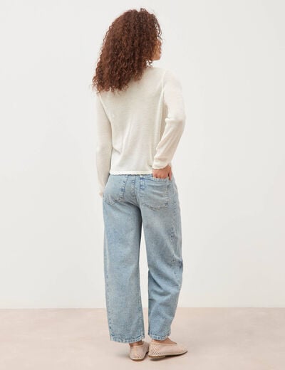 Pull ajour&eacute; col rond manches longues ecru femme