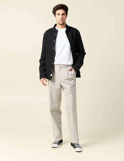 Pantalon chino large à pinces beige homme