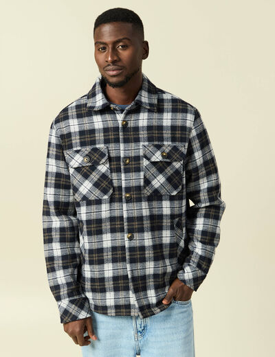 Surchemise oversize courte doubl&eacute;e bleu marine homme