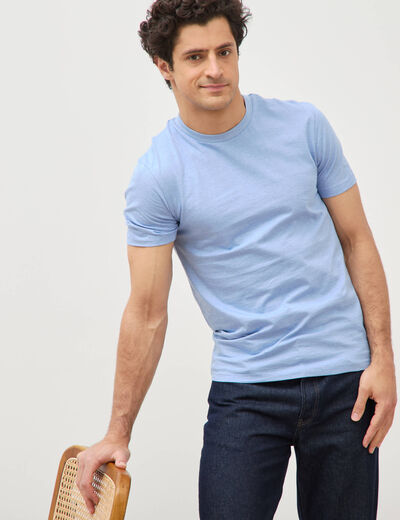 T-shirt cintr&eacute; col rond manches courtes bleu violet homme