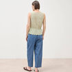 Top col v sans manches en coton vert kaki femme