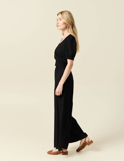 Blouse cropped manches courtes noir femme