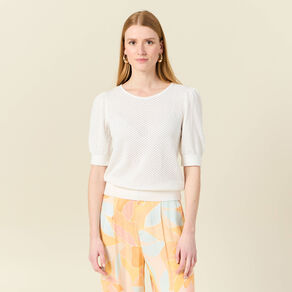 pull manches courtes ajoure creme femme Pull manches courtes ajouré creme femme