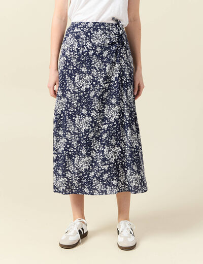 Jupe longue portefeuille bleu femme