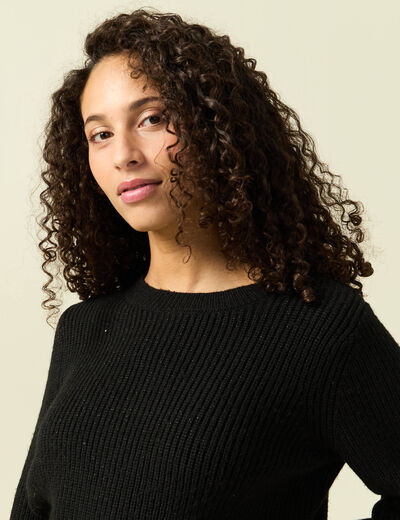 Pull manches longues col rond &agrave; sequins noir femme