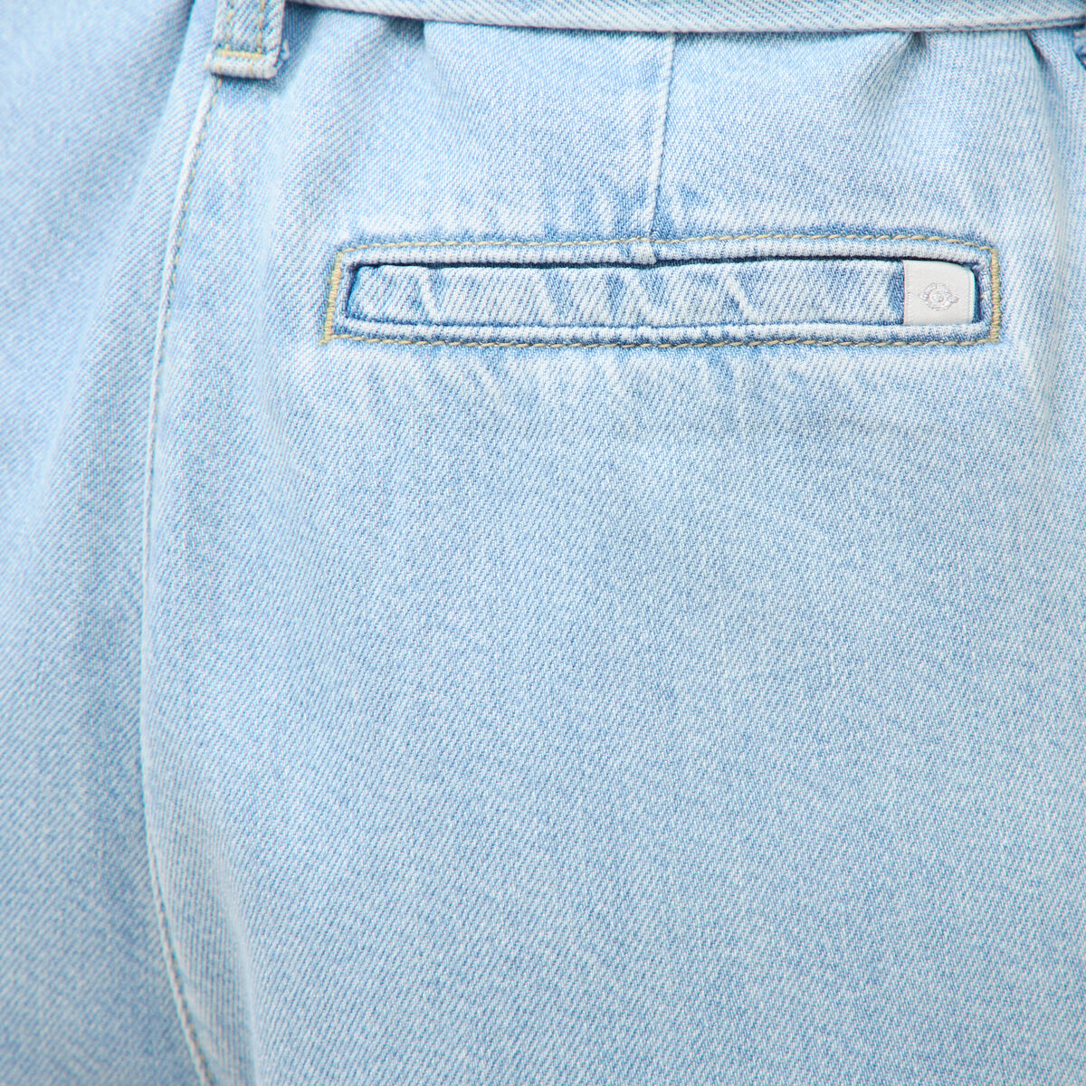 Short taille haute en jeans denim bleach femme
