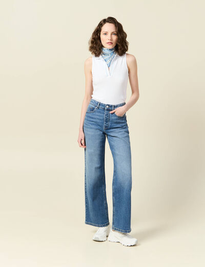 Polo sans manches blanc femme