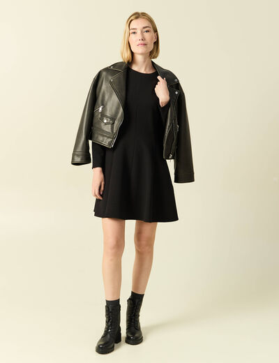 Robe fluide manches longues col rond noir femme