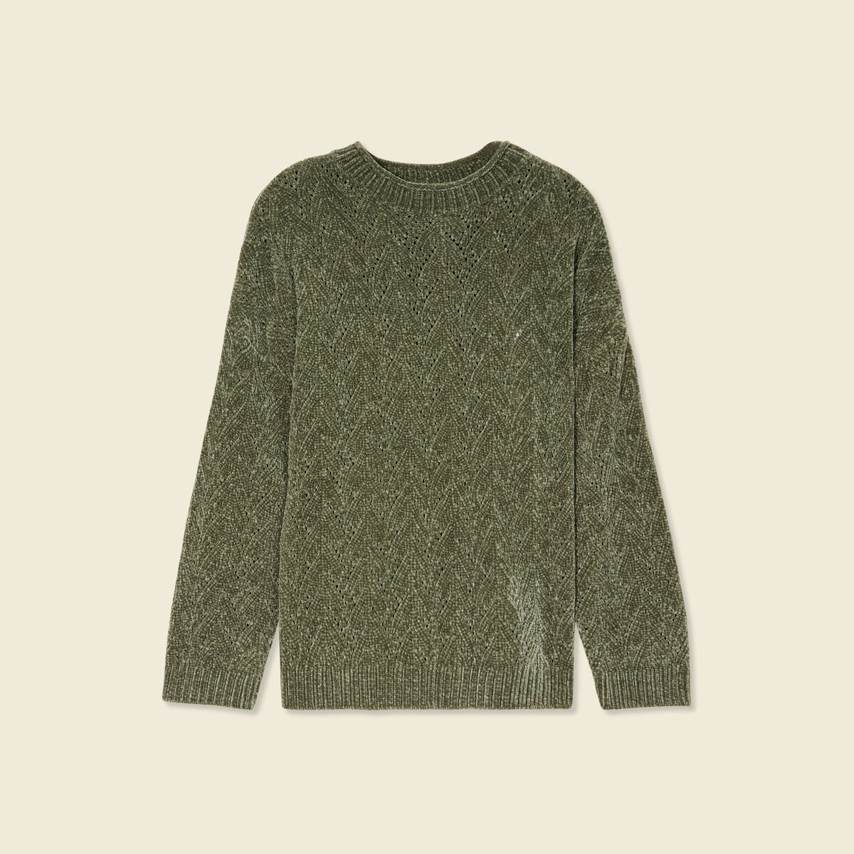 Pull manches longues ajouré vert kaki femme