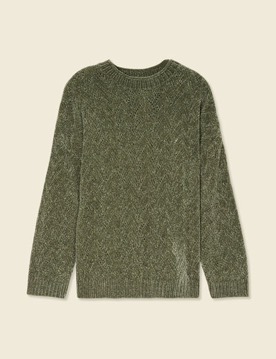 Pull manches longues ajouré vert kaki femme