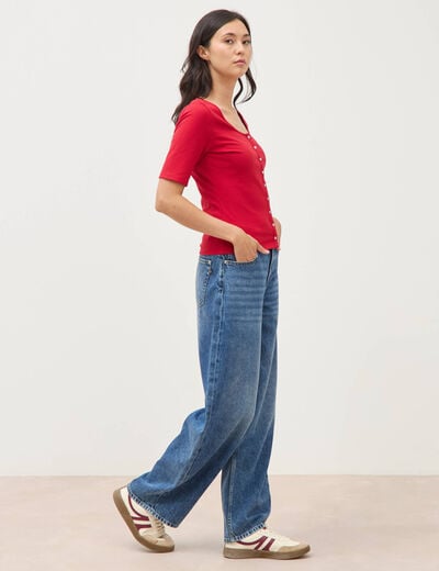 T-shirt c&ocirc;tel&eacute; ajust&eacute; manches courtes rouge femme