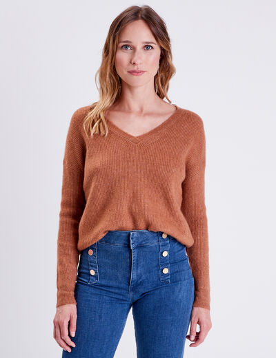 Pull manches longues marron clair femme