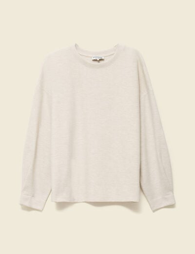 Sweat oversize col rond manches longues creme femme