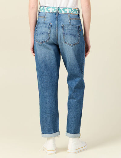 Jeans mom ceinture foulard denim stone femme