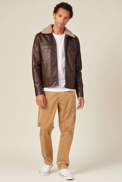 Pantalon chino tapered velours beige homme