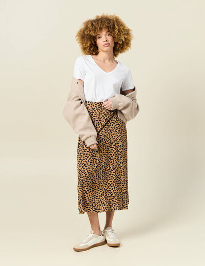 Jupe longue portefeuille marron clair femme