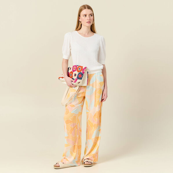 pull manches courtes ajoure creme femme Pull manches courtes ajouré creme femme