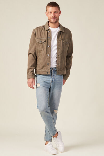 Jeans tapered destroy denim used homme