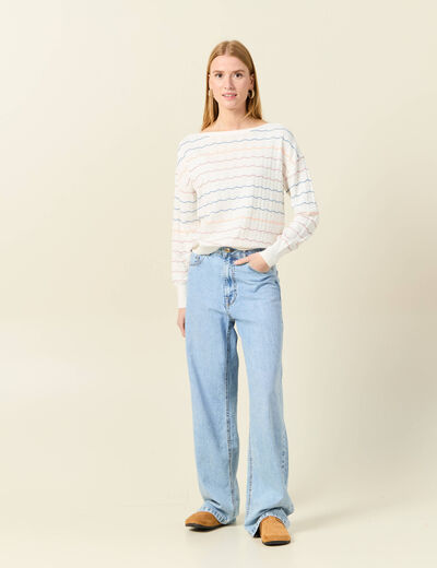 Pull manches longues ajouré ecru femme