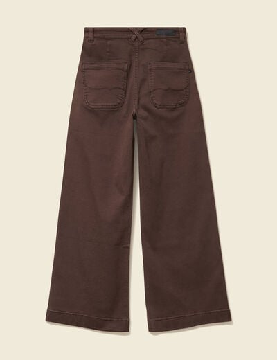 Jeans large cropped taille haute marron femme