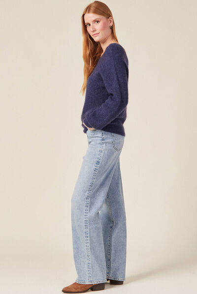 Pull manches longues 2-en-1 bleu marine femme
