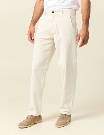 Pantalon droit en velours longueur 32 ecru homme