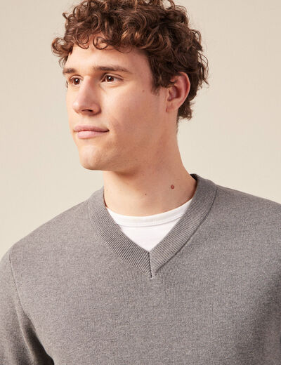 Pull col en V éco-responsable gris foncé homme