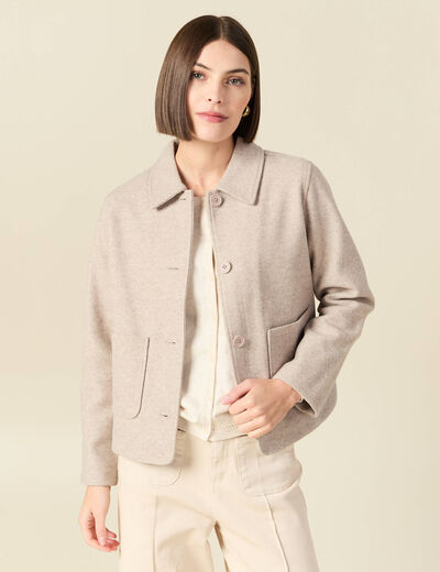 Cardigan droit court col classique creme femme
