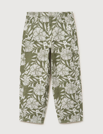 Pantalon loose taille haute en coton vert kaki femme