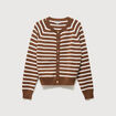 Gilet manches longues col rond en coton marron femme