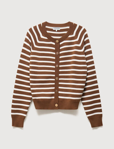 Gilet manches longues col rond en coton marron femme