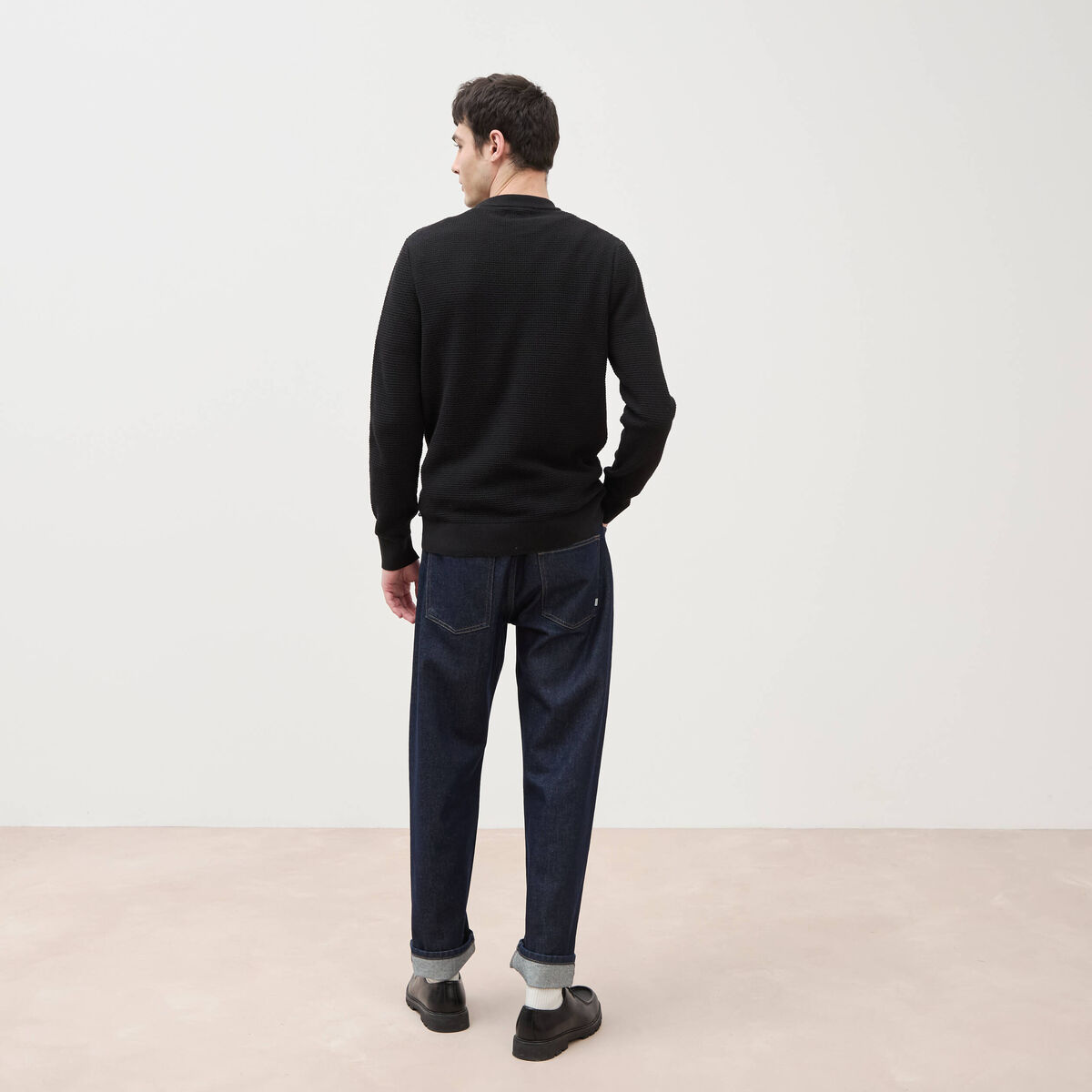 Pull col rond noir homme