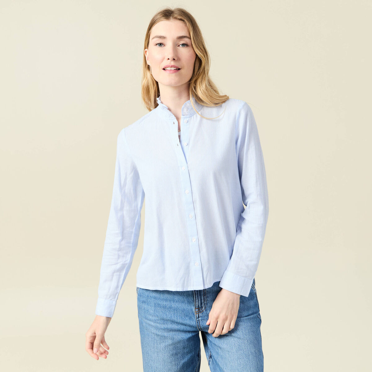 Chemise manches longues bleu ciel femme