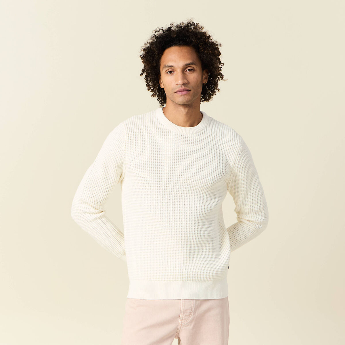 Pull manches longues col rond ecru homme