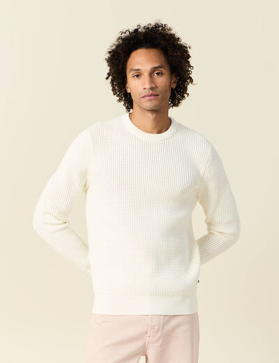 Pull manches longues col rond ecru homme