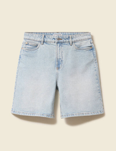 Bermuda jeans large taille haute denim snow bleach femme