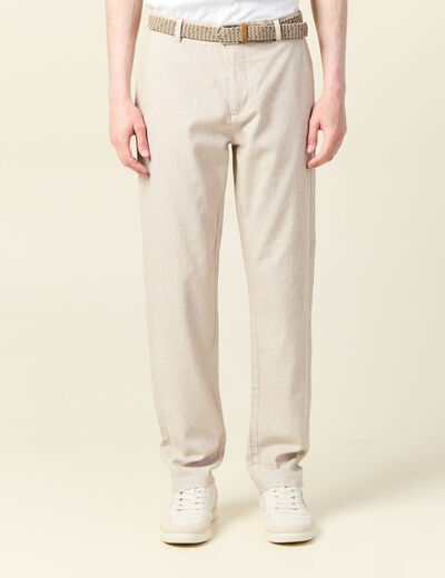 Pantalon chino longueur 32 avec ceinture beige homme